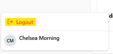 The "Logout" option highlighted above the account username in the dashboard menu.