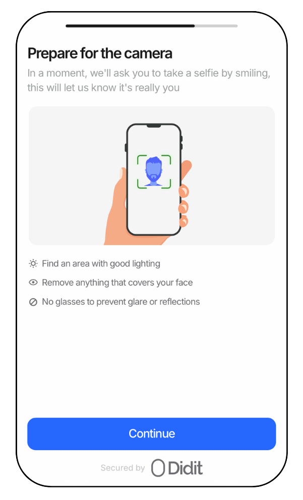 Didit camera selfie instructions on a phone screen.