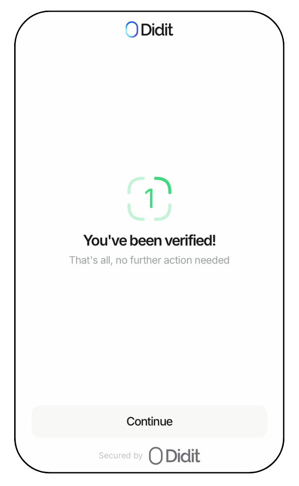 Didit identity verification complete on a phone screen.