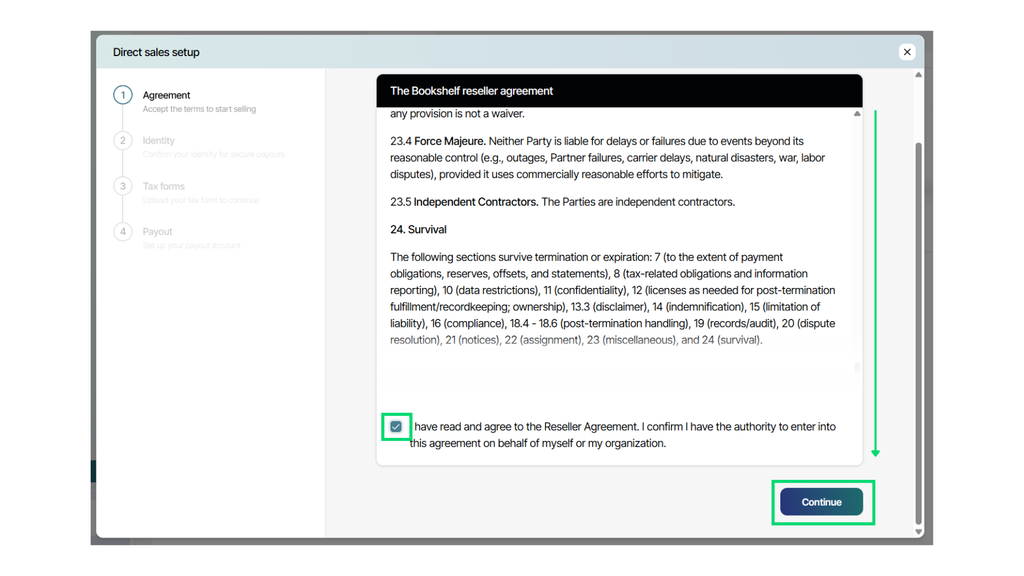 A sample of the Bookshelf Reseller Agreement.