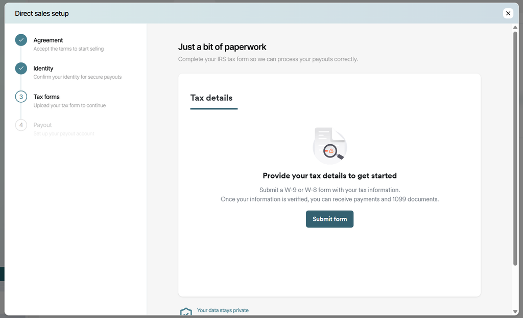 "Submit form" button on Tax Details page.
