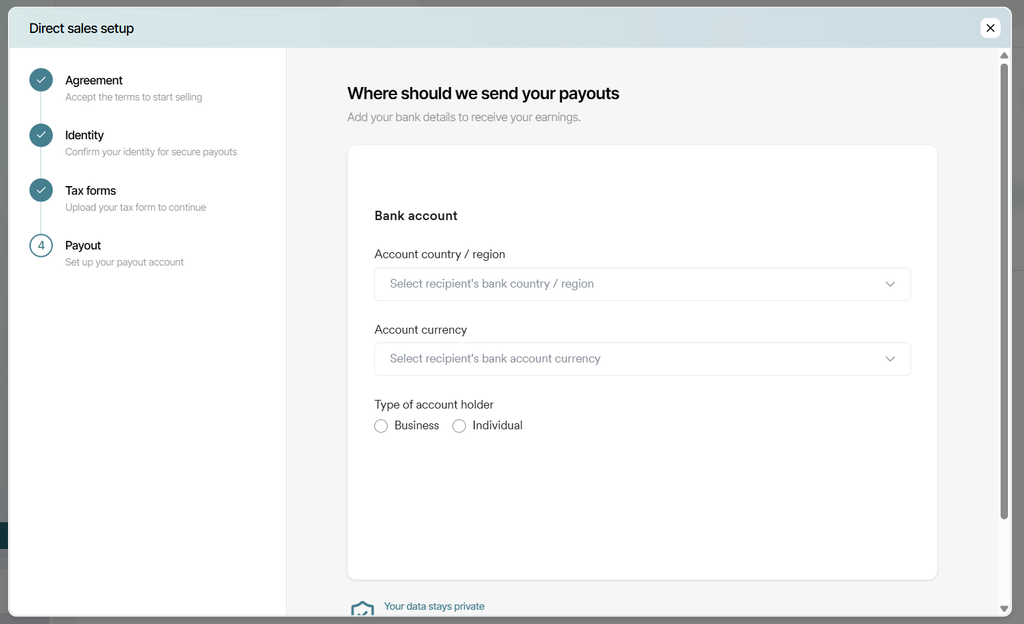 Example bank account information screenshot.